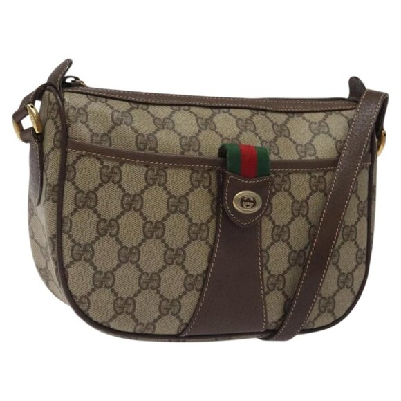 GUCCI GG Supreme Web Sherry Line Bag PVC Beige Gold 89 02 032 Auth th5867 - Picture 1 of 16